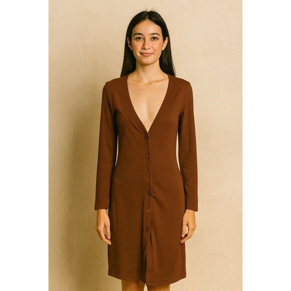 ZARA Ribbed Long Button-down Cardigan in Brown Size S - Picture 1 of 12